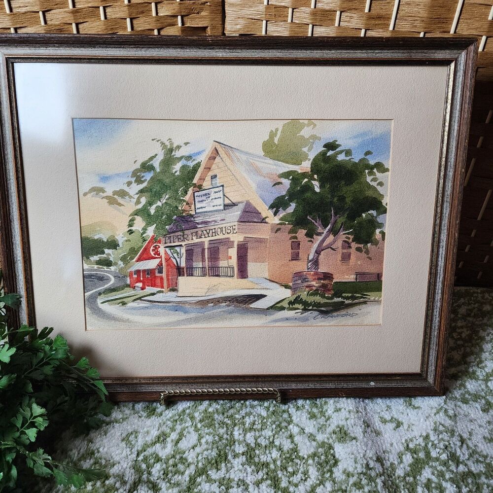 VTG Signed Watercolor Piper Playhouse Crawford 1970s 19.5"x15.5" See Photos